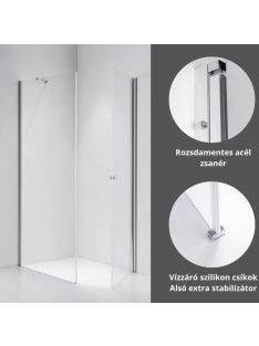   Stuxi Bari 80x110 aszimmetrikus nyílóajtós zuhanykabin 6 mm vízlepergető biztonsági üveggel, króm