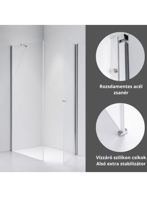 Stuxi Bari 80x110 aszimmetrikus nyílóajtós zuhanykabin 6 mm vízlepergető biztonsági üveggel, króm