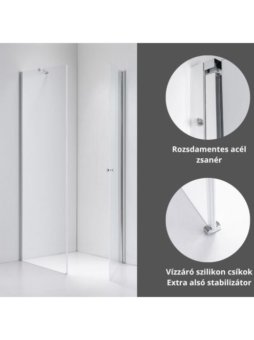 Stuxi Bari 80x80 cm szögletes nyílóajtós zuhanykabin, 6 mm vízlepergető üveggel, króm elemekkel