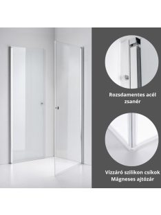   Stuxi Bari Duo 80x100 aszimmetrikus 2 nyíló ajtós zuhanykabin 6 mm vízlepergető biztonsági üveggel, króm