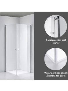   Stuxi Bari Duo 80x80 cm szögletes nyílóajtós zuhanykabin, 6 mm vízlepergető üveggel, króm elemekkel