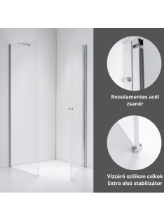   Stuxi Bari 90x70 aszimmetrikus nyílóajtós zuhanykabin 6 mm vízlepergető biztonsági üveggel, króm