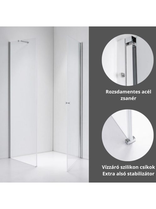 Stuxi Bari 90x70 aszimmetrikus nyílóajtós zuhanykabin 6 mm vízlepergető biztonsági üveggel, króm