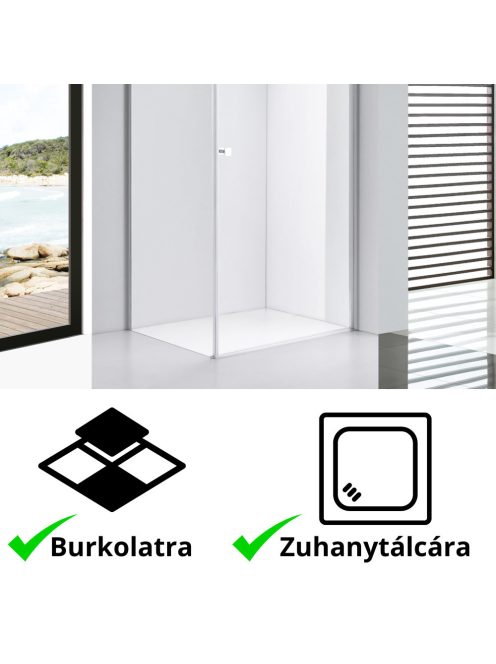 Stuxi Bari 90x80 aszimmetrikus nyílóajtós zuhanykabin 6 mm vízlepergető biztonsági üveggel, króm