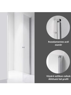  Stuxi Bari 90 cm széles egyszárnyú nyíló zuhanyajtó, 6 mm vízlepergető üveggel, króm profillal, 195 cm magas