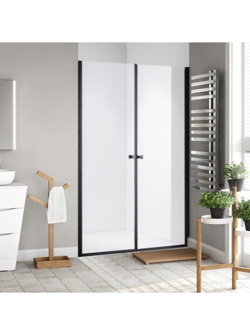 Stuxi Bari Big Black 200 cm széles kétszárnyú nyíló zuhanyajtó, 6 mm vízlepergető üveggel, matt fekete profillal, 195 cm magas
