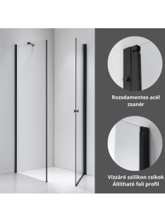   Stuxi Bari Black 100x100 cm szögletes nyílóajtós zuhanykabin, 6 mm vízlepergető üveggel, matt fekete elemekkel