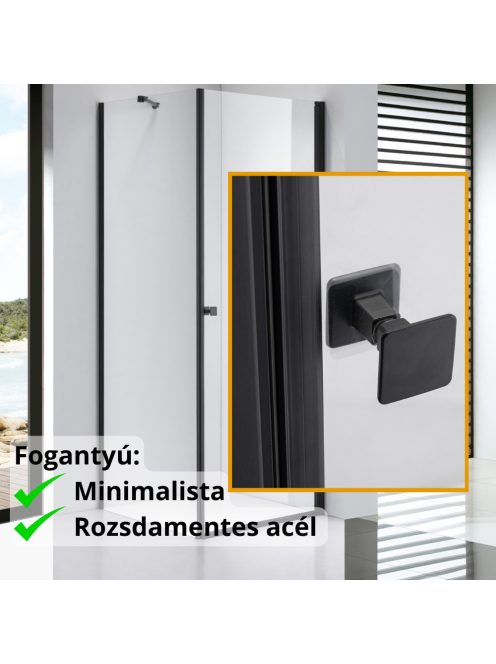 Stuxi Bari Black 100x100 cm szögletes nyílóajtós zuhanykabin, 6 mm vízlepergető üveggel, matt fekete elemekkel