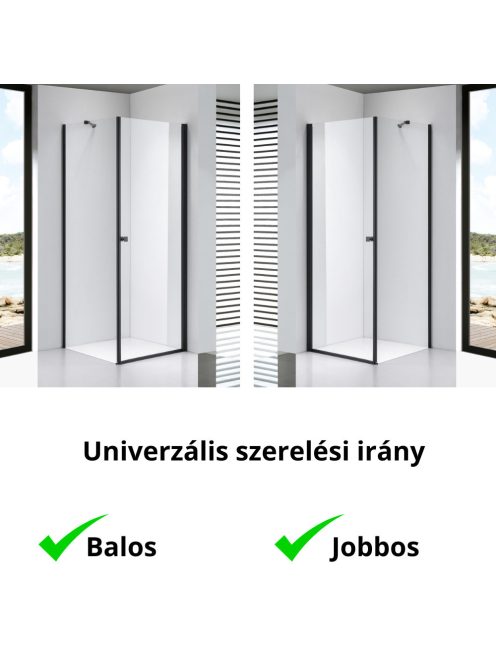 Stuxi Bari Black 100x100 cm szögletes nyílóajtós zuhanykabin, 6 mm vízlepergető üveggel, matt fekete elemekkel