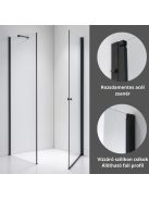 Stuxi Bari Black 100x80 aszimmetrikus nyílóajtós zuhanykabin 6 mm vízlepergető biztonsági üveggel, matt fekete