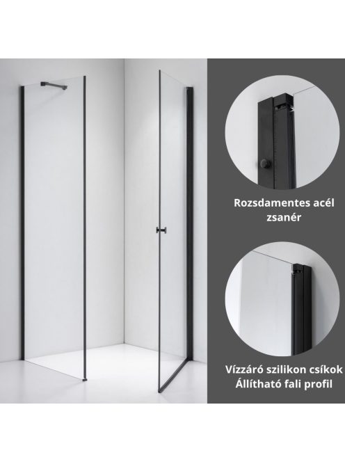 Stuxi Bari Black 100x90 aszimmetrikus nyílóajtós zuhanykabin 6 mm vízlepergető biztonsági üveggel, matt fekete
