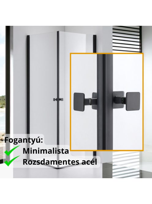 Stuxi Bari Duo Black 100x100 cm szögletes nyílóajtós zuhanykabin, 6 mm vízlepergető üveggel, matt fekete elemekkel