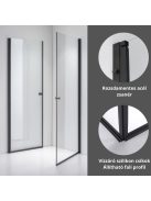 Stuxi Bari Duo Black 100x80 aszimmetrikus 2 nyíló ajtós zuhanykabin 6 mm vízlepergető biztonsági üveggel, matt fekete