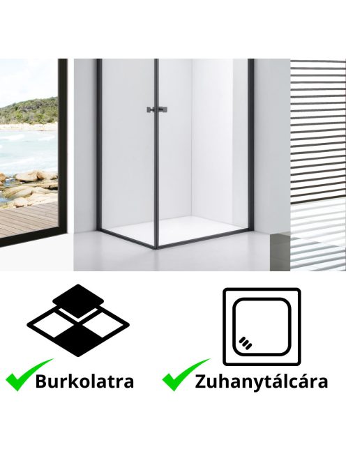Stuxi Bari Duo Black 100x80 aszimmetrikus 2 nyíló ajtós zuhanykabin 6 mm vízlepergető biztonsági üveggel, matt fekete