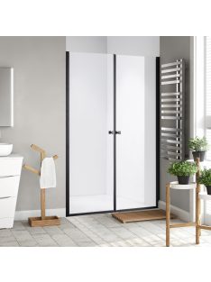   Stuxi Bari Big Black 140 cm széles kétszárnyú nyíló zuhanyajtó, 6 mm vízlepergető üveggel, matt fekete profillal, 195 cm magas