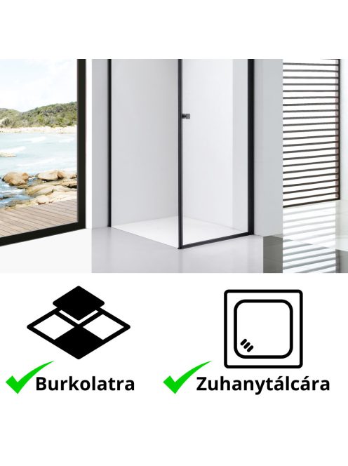 Stuxi Bari Black 70x100 aszimmetrikus nyílóajtós zuhanykabin 6 mm vízlepergető biztonsági üveggel, matt fekete