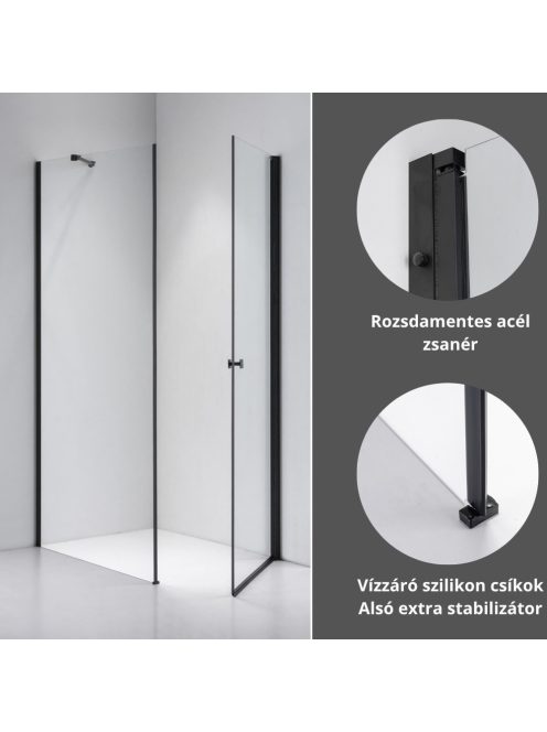 Stuxi Bari Black 70x110 aszimmetrikus nyílóajtós zuhanykabin 6 mm vízlepergető biztonsági üveggel, matt fekete