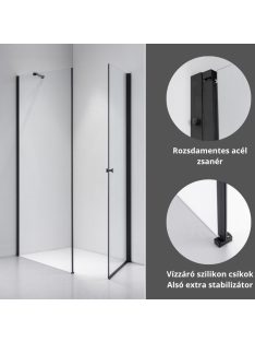   Stuxi Bari Black 70x120 aszimmetrikus nyílóajtós zuhanykabin 6 mm vízlepergető biztonsági üveggel, matt fekete