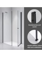 Stuxi Bari Black 70x80 aszimmetrikus nyílóajtós zuhanykabin 6 mm vízlepergető biztonsági üveggel, matt fekete