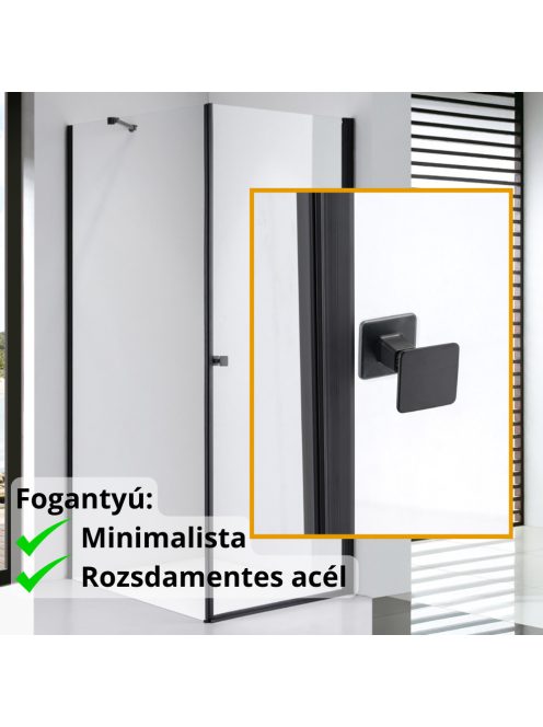 Stuxi Bari Black 70x80 aszimmetrikus nyílóajtós zuhanykabin 6 mm vízlepergető biztonsági üveggel, matt fekete