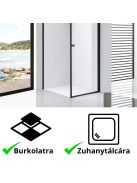 Stuxi Bari Black 70x80 aszimmetrikus nyílóajtós zuhanykabin 6 mm vízlepergető biztonsági üveggel, matt fekete