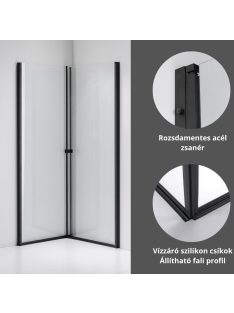   Stuxi Bari Duo Black 70x70 cm szögletes nyílóajtós zuhanykabin, 6 mm vízlepergető üveggel, matt fekete elemekkel