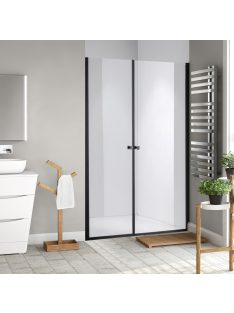   Stuxi Bari Big Black 170 cm széles aszimmetrikus kétszárnyú nyíló zuhanyajtó (80+90 cm), 6 mm vízlepergető üveggel, matt fekete profillal, 195 cm magas