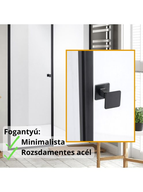 Stuxi Bari Fix Black 180 cm (80+100) széles nyíló zuhanyajtó fix fallal, 6 mm vízlepergető üveggel, matt fekete profillal, 195 cm magas