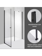 Stuxi Bari Fix Black 190 cm (80+110) széles nyíló zuhanyajtó fix fallal, 6 mm vízlepergető üveggel, matt fekete profillal, 195 cm magas