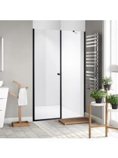   Stuxi Bari Fix Black 200 cm (80+120) széles nyíló zuhanyajtó fix fallal, 6 mm vízlepergető üveggel, matt fekete profillal, 195 cm magas