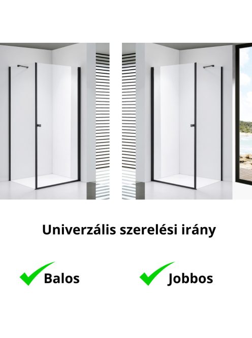 Stuxi Bari Black 80x70 aszimmetrikus nyílóajtós zuhanykabin 6 mm vízlepergető biztonsági üveggel, matt fekete