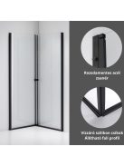 Stuxi Bari Duo Black 80x80 cm szögletes nyílóajtós zuhanykabin, 6 mm vízlepergető üveggel, matt fekete elemekkel