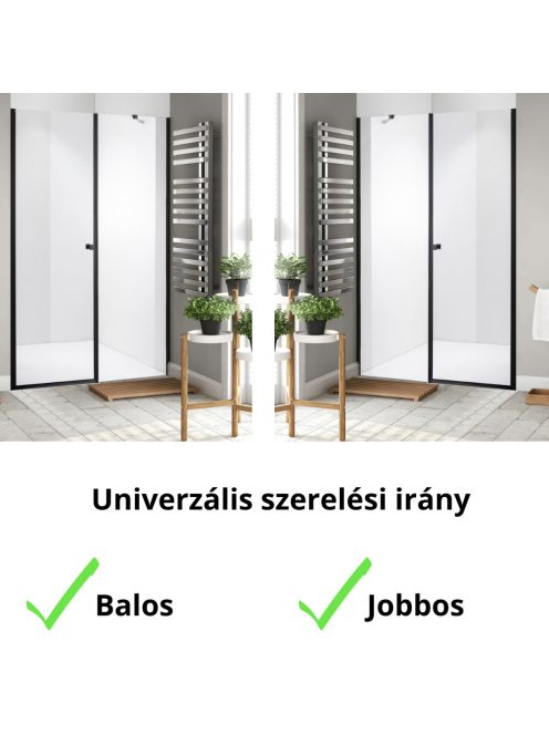 Stuxi Bari Fix Black 160 cm (90+70) széles nyíló zuhanyajtó fix fallal, 6 mm vízlepergető üveggel, matt fekete profillal, 195 cm magas