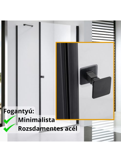 Stuxi Bari Black 90x70 aszimmetrikus nyílóajtós zuhanykabin 6 mm vízlepergető biztonsági üveggel, matt fekete