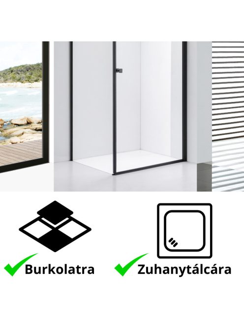 Stuxi Bari Black 90x80 aszimmetrikus nyílóajtós zuhanykabin 6 mm vízlepergető biztonsági üveggel, matt fekete