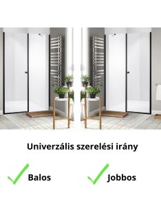   Stuxi Bari Fix Black 180 cm (90+90) széles nyíló zuhanyajtó fix fallal, 6 mm vízlepergető üveggel, matt fekete profillal, 195 cm magas