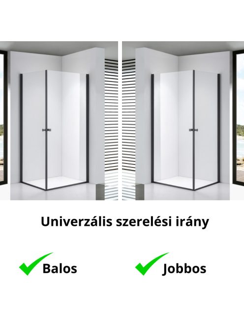 Stuxi Bari Duo Black 90x100 aszimmetrikus 2 nyíló ajtós zuhanykabin 6 mm vízlepergető biztonsági üveggel, matt fekete