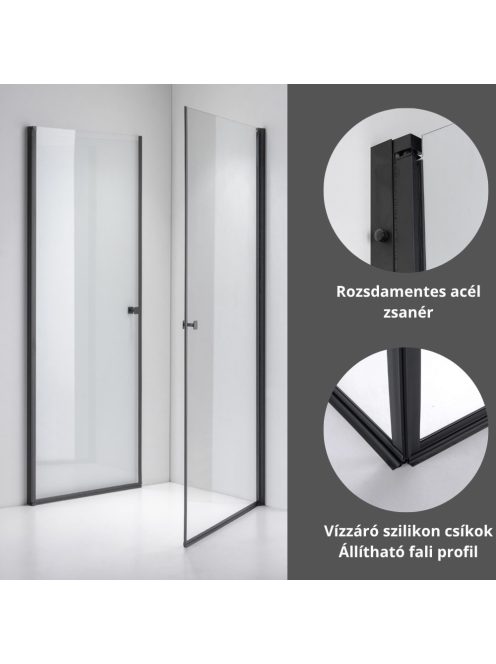 Stuxi Bari Duo Black 90x80 aszimmetrikus 2 nyíló ajtós zuhanykabin 6 mm vízlepergető biztonsági üveggel, matt fekete
