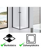 Stuxi Bari Duo Black 90x90 cm szögletes nyílóajtós zuhanykabin, 6 mm vízlepergető üveggel, matt fekete elemekkel