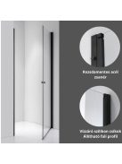 Stuxi Bari Black 90 cm széles egyszárnyú nyíló zuhanyajtó, 6 mm vízlepergető üveggel, matt fekete profillal, 195 cm magas