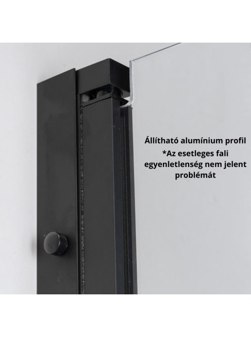 Stuxi Bari Black 90 cm széles egyszárnyú nyíló zuhanyajtó, 6 mm vízlepergető üveggel, matt fekete profillal, 195 cm magas