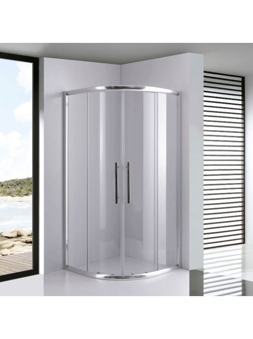 Stuxi Nizza 90x90 cm íves két tolóajtós zuhanykabin 6 mm vízlepergető biztonsági üveggel, króm elemekkel, 190 cm magas