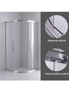   Stuxi Nizza 90x90 cm íves két tolóajtós zuhanykabin 6 mm vízlepergető biztonsági üveggel, króm elemekkel, 190 cm magas