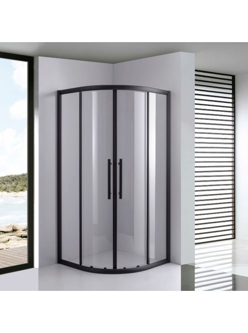 Stuxi Nizza Black 80x80 cm íves két tolóajtós zuhanykabin 6 mm vízlepergető biztonsági üveggel, fekete elemekkel, 190 cm magas