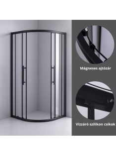   Stuxi Nizza Black 80x80 cm íves két tolóajtós zuhanykabin 6 mm vízlepergető biztonsági üveggel, fekete elemekkel, 190 cm magas