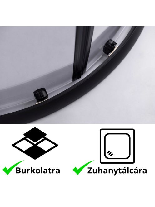 Stuxi Nizza Black 80x80 cm íves két tolóajtós zuhanykabin 6 mm vízlepergető biztonsági üveggel, fekete elemekkel, 190 cm magas