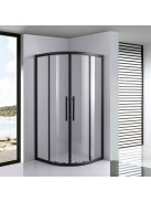 Stuxi Nizza Black 90x90 cm íves két tolóajtós zuhanykabin 6 mm vízlepergető biztonsági üveggel, fekete elemekkel, 190 cm magas, zuhanytálcával és szifonnal