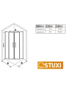 Stuxi Nizza Black 90x90 cm íves két tolóajtós zuhanykabin 6 mm vízlepergető biztonsági üveggel, fekete elemekkel, 190 cm magas, zuhanytálcával és szifonnal