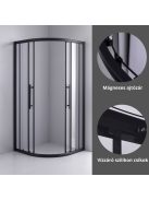 Stuxi Nizza Black 90x90 cm íves két tolóajtós zuhanykabin 6 mm vízlepergető biztonsági üveggel, fekete elemekkel, 190 cm magas