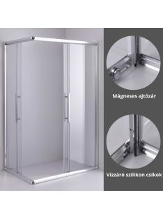   Stuxi Nizza 100x80 cm aszimmetrikus két tolóajtós zuhanykabin 6 mm vízlepergető biztonsági üveggel, króm elemekkel, 190 cm magas